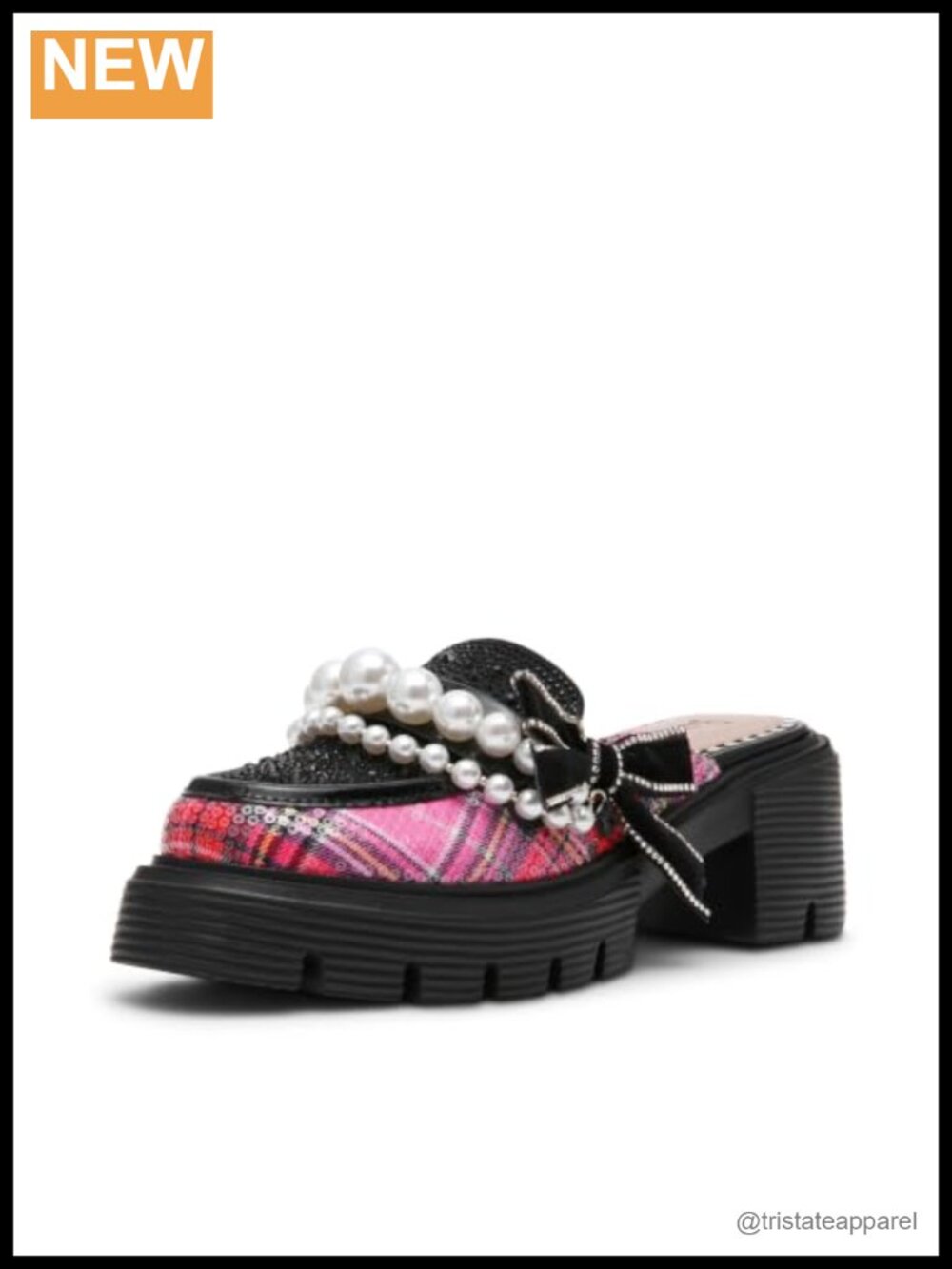 Betsey Johnson Haven Plaid Mule Pull-On Block Heel Round Toe